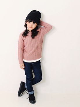 「devirock（デビロック）のアイテム（ニット/セーター）」を使った、devirockさん（キッズ・110cm）の秋コーディネート
