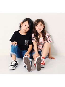 「devirock（デビロック）のアイテム（デニムパンツ）」を使った、devirockさん（キッズ・110cm）の春コーディネート