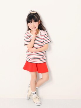 「devirock（デビロック）のアイテム（スカート）」を使った、devirockさん（キッズ・120cm）の春コーディネート