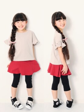 「devirock（デビロック）のアイテム（スカート）」を使った、devirockさん（キッズ・120cm）の春コーディネート