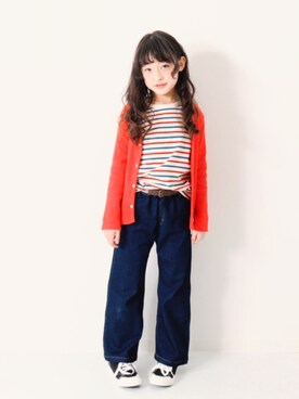 「devirock（デビロック）のアイテム（デニムパンツ）」を使った、devirockさん（キッズ・130cm）の春コーディネート