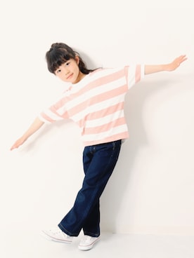 「devirock（デビロック）のアイテム（デニムパンツ）」を使った、devirockさん（キッズ・120cm）の春コーディネート