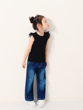 「devirock（デビロック）のアイテム（デニムパンツ）」を使った、devirockさん（キッズ・110cm）の春コーディネート