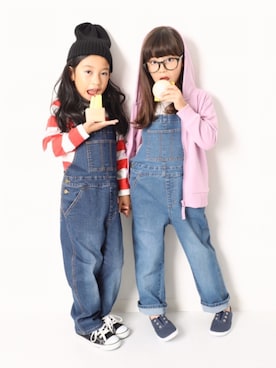 「devirock（デビロック）のアイテム（オールインワン・サロペット）」を使った、devirockさん（キッズ・120cm）の冬コーディネート
