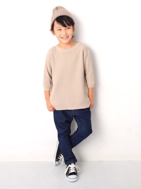 「devirock（デビロック）のアイテム（帽子）」を使った、devirockさん（キッズ・120cm）の冬コーディネート