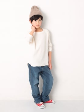 「devirock（デビロック）のアイテム（帽子）」を使った、devirockさん（キッズ・120cm）の冬コーディネート