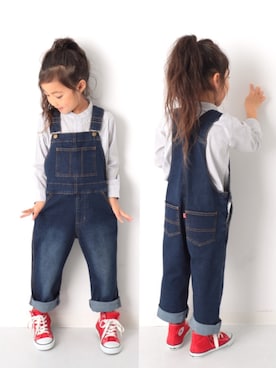 「devirock（デビロック）のアイテム（オールインワン・サロペット）」を使った、devirockさん（キッズ・110cm）の春コーディネート