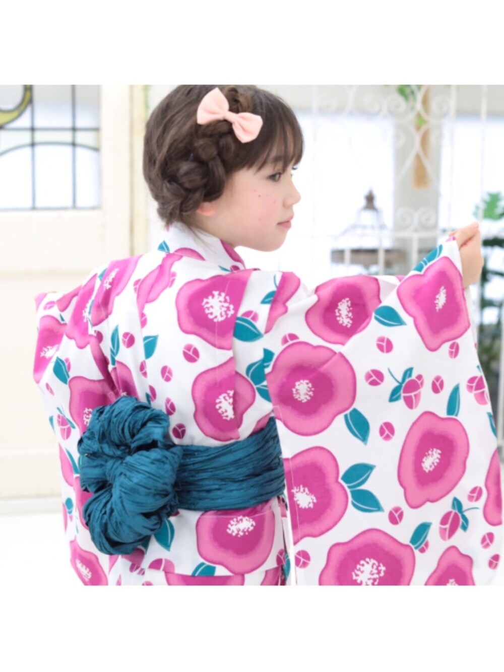 「キッズファッション、キッズコーデ、夏コーデ、夏祭り、おんなのこ、むすめ服、夏休み、浴衣、リボン、おしゃれさんと繋がりたい」｜「devirockの浴衣 兵児帯2点セット（浴衣、その他）」を使った、devirockさん（キッズ・120cm）の夏コーディネートの1枚目の写真