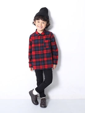 「devirock（デビロック）のアイテム（帽子）」を使った、devirockさん（キッズ・120cm）の秋コーディネート
