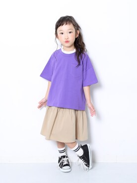 「devirock（デビロック）のアイテム（スカート）」を使った、devirockさん（キッズ・110cm）の春コーディネート
