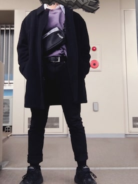 「アイテム（ステンカラーコート）」を使った、W  inさん（メンズ・169cm）の冬コーディネート