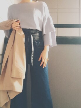 「サッシュベルト」｜「アイテム（トレンチコート）」を使った、おもちさん（レディース・150cm）の春コーディネート