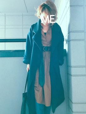 「サッシュベルト」｜「アイテム（ピーコート）」を使った、おもちさん（レディース・150cm）の春コーディネート