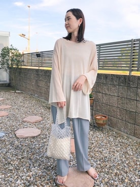 「ビーズバッグ」｜「アイテム（スラックス）」を使った、𝚊 𝚒さん（レディース・162cm）の夏コーディネート