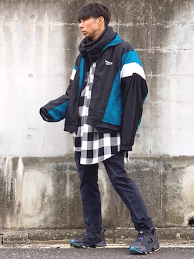 「Johnbull Private labo（ジョンブルプライベートラボ）のアイテム（ブルゾン）」を使った、lama さん（メンズ・168cm）の冬コーディネート