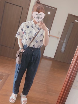 「usedのアイテム（シャツ/ブラウス、ホワイト系）」を使った、kkさん（レディース・161cm）の夏コーディネート
