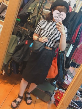 「EMODA（エモダ）のハイネックリラックスT/S（Tシャツ/カットソー、ブラック系）」を使った、kkさん（レディース・161cm）の夏コーディネート