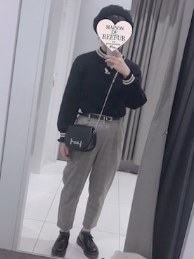 「KANGOL（カンゴール）のKANGOL×earthニットプルオーバー（ニット/セーター、ブラック系）」を使った、kkさん（レディース・161cm）の秋コーディネート