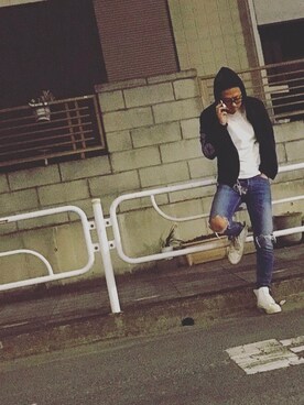 「junhashimoto（ジュンハシモト）のアイテム（帽子）」を使った、da-yosiさん（メンズ・179cm）の春コーディネート