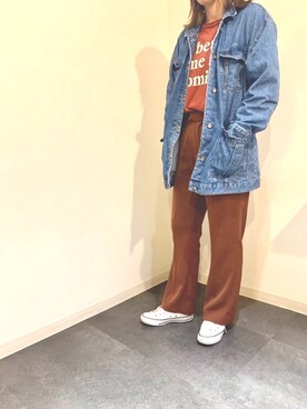 「LOWRYS FARM（ローリーズファーム）のセンタープレスカラーフレアパンツ　870189（その他パンツ）」を使った、morikoさん（レディース・160cm）の春コーディネート