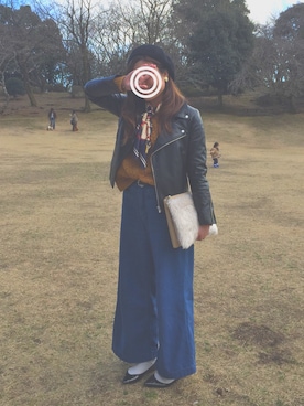 「ROPE' PICNIC（ロペピクニック）のアイテム（ライダースジャケット）」を使った、kanata。さん（レディース・164cm）の冬コーディネート