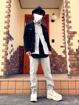 「古着のアイテム（ハット、ブラック系）」を使った、ﾅｶﾉ ﾋﾋﾞｷさん（メンズ・166cm）の春コーディネート