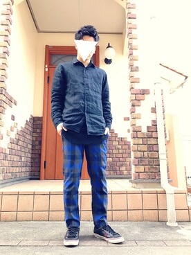 「UNIQLO（ユニクロ）のアイテム（シャツ/ブラウス、ブラック系）」を使った、ﾅｶﾉ ﾋﾋﾞｷさん（メンズ・166cm）の春コーディネート