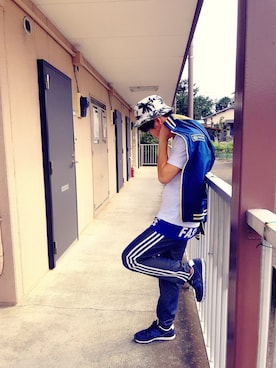 「WEGO（ウィゴー）のアイテム（帽子、ホワイト系）」を使った、ﾅｶﾉ ﾋﾋﾞｷさん（メンズ・166cm）の夏コーディネート