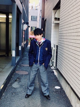 「制服のアイテム（その他、ブルー系）」を使った、ﾅｶﾉ ﾋﾋﾞｷさん（メンズ・166cm）の冬コーディネート