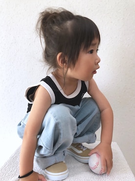 「ベージュスニーカー」｜「アイテム（その他）」を使った、Sachiさん（キッズ・90cm）の夏コーディネート