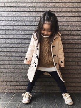 「アイテム（ダッフルコート、ホワイト系）」を使った、Sachiさん（キッズ・90cm）の冬コーディネート