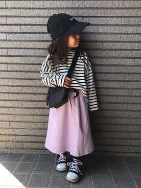 「SWEET SKTBS（スウィートスケートボード）のアイテム」を使った、Sachiさん（キッズ・90cm）の春コーディネート