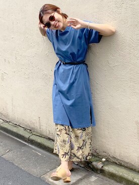 CHIHIROさんの「USコットン裾スリットワンピース/ロングTシャツ/チュニック/ビッグTシャツ」を使ったコーディネート