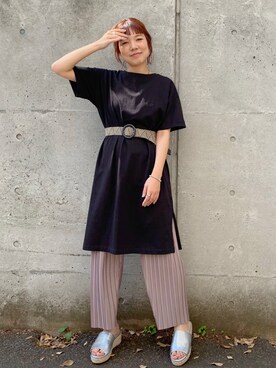 CHIHIROさんの「USコットン裾スリットワンピース/ロングTシャツ/チュニック/ビッグTシャツ」を使ったコーディネート