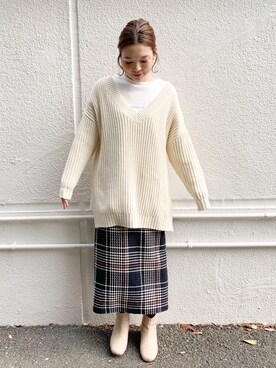 「DISCOAT（ディスコート）のアイテム（ブーツ）」を使った、CHIHIROさん（レディース・160cm）の冬コーディネート