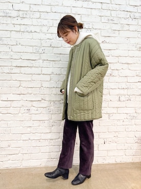 「DISCOAT（ディスコート）のアイテム（ノーカラーコート）」を使った、CHIHIROさん（レディース・160cm）の冬コーディネート