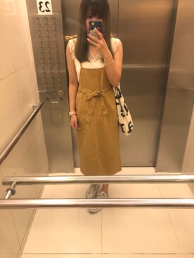 「RETRO GIRL（レトロガール）のアイテム（ジャンパースカート）」を使った、crazystarryさん（レディース・165cm）の夏コーディネート