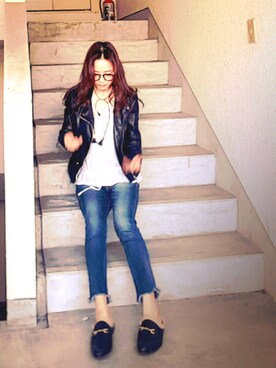 「Ungrid（アングリッド）のインディゴフレイドヘムストスリ（デニムパンツ）」を使った、Miiaさん（レディース・158cm）の春コーディネート