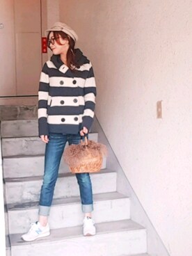 「TODAYFUL（トゥデイフル）のアイテム（ピーコート）」を使った、Miiaさん（レディース・158cm）の冬コーディネート