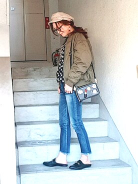 「Ungrid（アングリッド）のインディゴフレイドヘムストスリ（デニムパンツ）」を使った、Miiaさん（レディース・158cm）の冬コーディネート