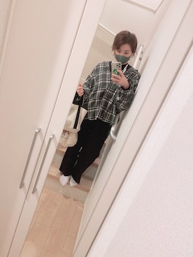 「DHOLIC（ディーホリック）のウール混スナップボタンチェックシャツ（シャツ/ブラウス）」を使った、ぼうさん（レディース・161cm）の秋コーディネート