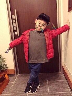 「ネコ」｜「アイテム（ニットキャップ/ビーニー）」を使った、Hinaさん（キッズ・110cm）の冬コーディネート