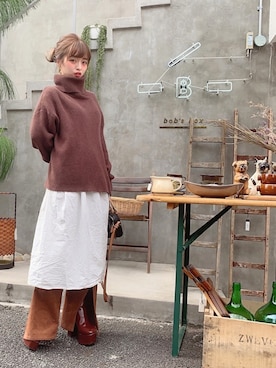 「BASEMENT online（ベースメントオンライン）のドルマンタートルニット（ニット/セーター）」を使った、yuri.さん（レディース・150cm）の秋コーディネート