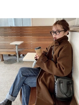 「パイピングコート」｜「アイテム（ハンドバッグ）」を使った、yuri.さん（レディース・150cm）の冬コーディネート