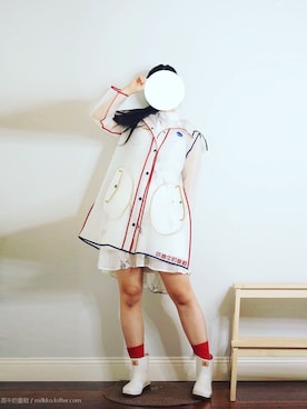「アイテム（レインシューズ、ホワイト系）」を使った、高牛奶童鞋_Milkkoさん（レディース・162cm）の夏コーディネート