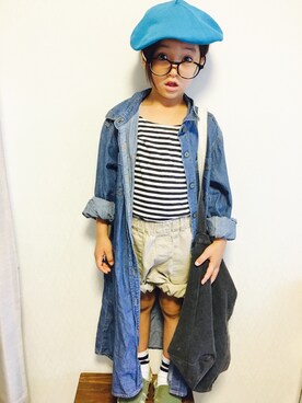 「ハンチング」｜「アイテム（シャツワンピース）」を使った、ちぇいさん（キッズ・120cm）の春コーディネート