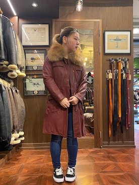 「アイテム（ミリタリージャケット、レッド系）」を使った、Ｓさん（レディース・155cm）の秋コーディネート