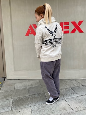 「アイテム（ミリタリージャケット、グレー系）」を使った、Ｓさん（レディース・155cm）の冬コーディネート