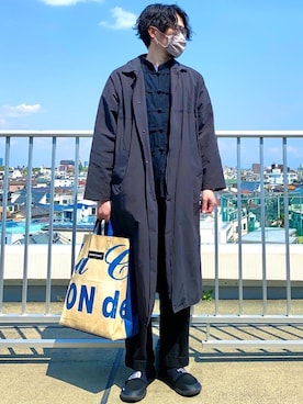 「チャイナシャツ」｜「アイテム（ステンカラーコート）」を使った、konitagさん（メンズ・177cm）の春コーディネート
