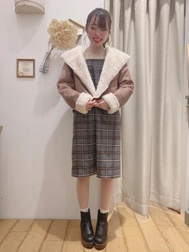 「ムートン」｜「アイテム（ライダースジャケット）」を使った、マジェスティックレゴン西宮ガーデンズ店スタッフさん（レディース・164cm）の冬コーディネート